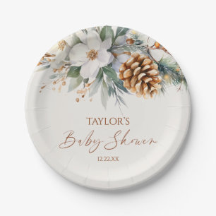 Winter Pine Tree Baby Dusche Pappteller