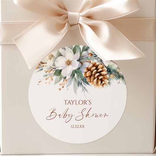 Winter Pine Tree Baby Dusche Runder Aufkleber