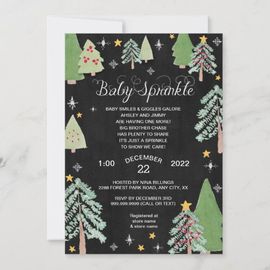 Winter Pine Tree Baby Sprinkle Einladung (Vorderseite)