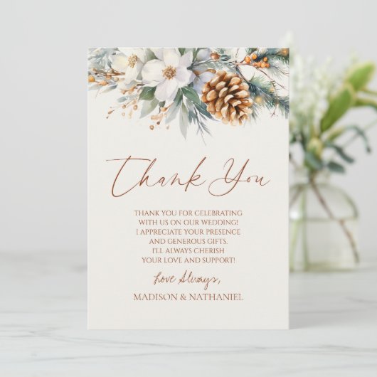 Winter Pine Tree Blume Bloral Dankeskarte (Stehend Vorderseite)