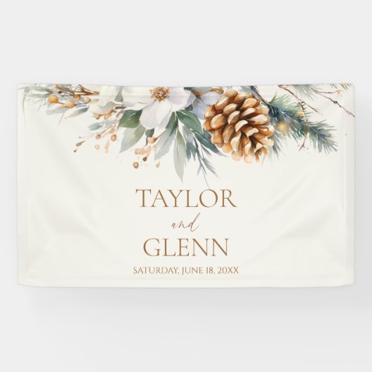 Winter Pine Tree Blume Blumengarten Hochzeit Banner (Horizontal)