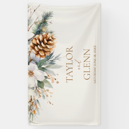 Winter Pine Tree Blume Blumengarten Hochzeit Banner (Vertikal)