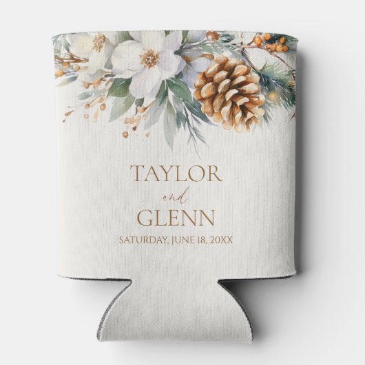 Winter Pine Tree Blume Blumengarten Hochzeit Dosenkühler (Rückseite)