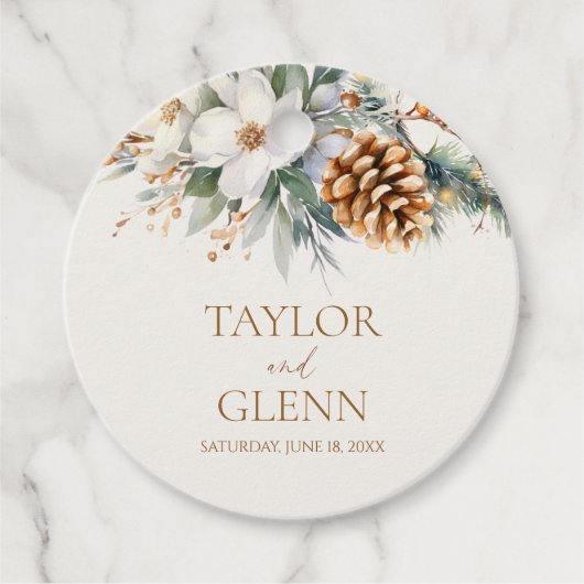 Winter Pine Tree Blume Blumengarten Hochzeit Geschenkanhänger (Vorderseite)