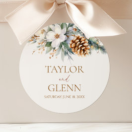 Winter Pine Tree Blume Blumengarten Hochzeit Runder Aufkleber