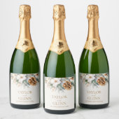 Winter Pine Tree Blume Blumengarten Hochzeit Schaumweinetikett (Flaschen)