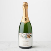 Winter Pine Tree Blume Blumengarten Hochzeit Schaumweinetikett (Vorderseite)