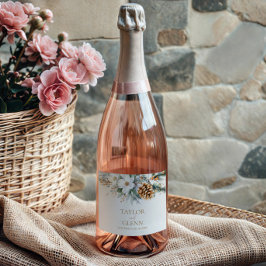 Winter Pine Tree Blume Blumengarten Hochzeit Schaumweinetikett