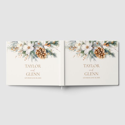 Winter Pine Tree Blume Hochzeit Gästebuch (Voll)