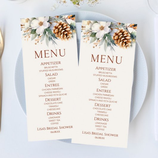 Winter Pine Tree Brautparty Food Menükarte