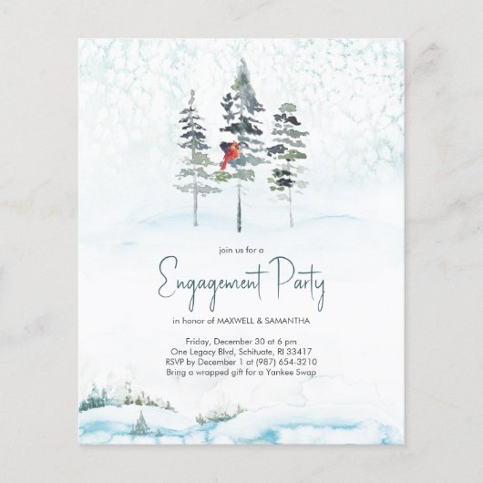 Winter Pine Tree Budget Engagement Party einladen (Vorderseite)