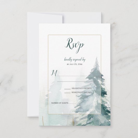 Winter Pine Tree Buffalo Kariert Wedding RSVP (Vorderseite)
