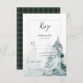 Winter Pine Tree Buffalo Kariert Wedding RSVP (Vorne/Hinten)