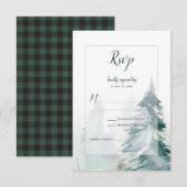 Winter Pine Tree Buffalo Kariert Wedding RSVP Karte (Vorne/Hinten)