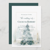 Winter Pine Tree Decorative Letting Wedding Einladung (Vorne/Hinten)