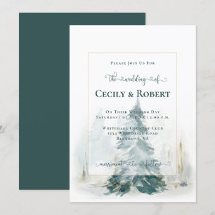 Winter Pine Tree Decorative Letting Wedding Einladung