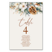 Winter Pine Tree Floral Wedding Tischnummer (Vorderseite)