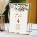 Winter Pine Tree Floral Wedding Tischnummer<br><div class="desc">Dies ist eine Winter Pine Tree Floral Hochzeit Tischnummer mit Namen!</div>