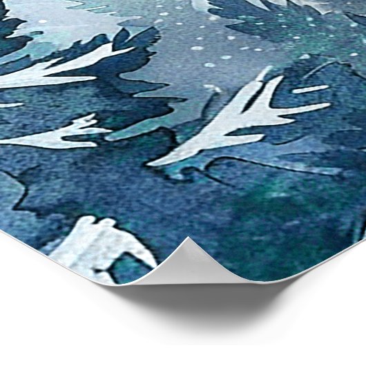 Winter Pine Tree Forest Baby Dusche Willkommenspen Poster (Ecke)