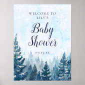 Winter Pine Tree Forest Baby Dusche Willkommenspen Poster (Vorne)