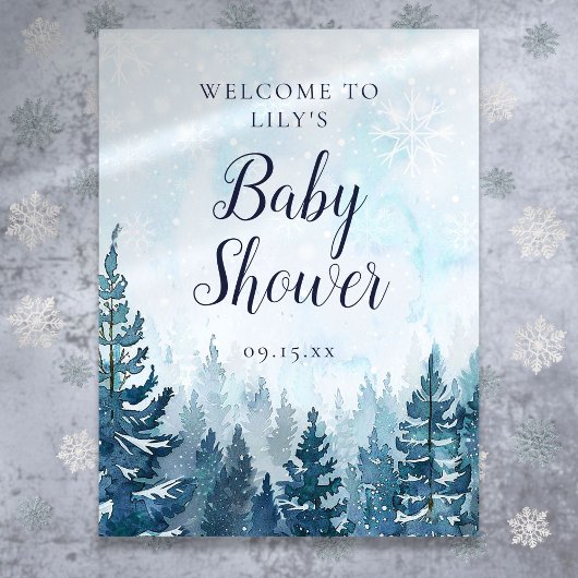 Winter Pine Tree Forest Baby Dusche Willkommenspen Poster