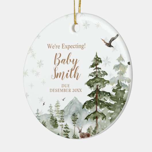 Winter Pine Tree Forest erwarten wir Eltern Keramik Ornament (Links)