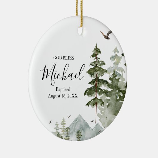 Winter Pine Tree Forest Taufe Gott segne Keramik Ornament (Rechts)