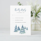 Winter Pine Tree Forest Watercolor Hochzeit RSVP Karte (Stehend Vorderseite)