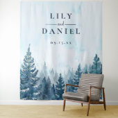 Winter Pine Tree Forest Wedding Foto Hintergrund Wandteppich (Beispiel)