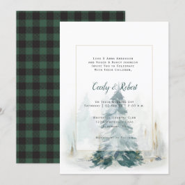 Winter Pine Tree Green Buffalo Karierte Hochzeit Einladung