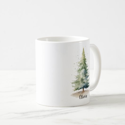 Winter Pine Tree Personalisierte Weihnachtskaffee Kaffeetasse (VorderseiteRechts)