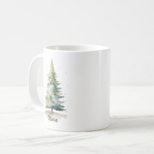 Winter Pine Tree Personalisierte Weihnachtskaffee Kaffeetasse (Vorderseite Links)