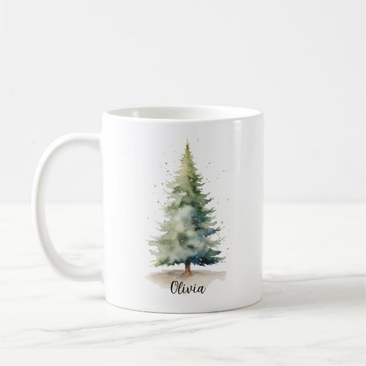 Winter Pine Tree Personalisierte Weihnachtskaffee Kaffeetasse (Links)