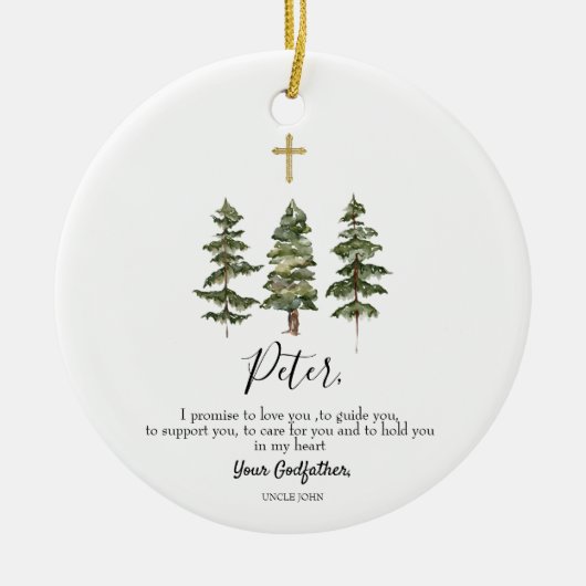 Winter Pine Tree Personalisiertes Versprechen an G Keramik Ornament (Vorne)