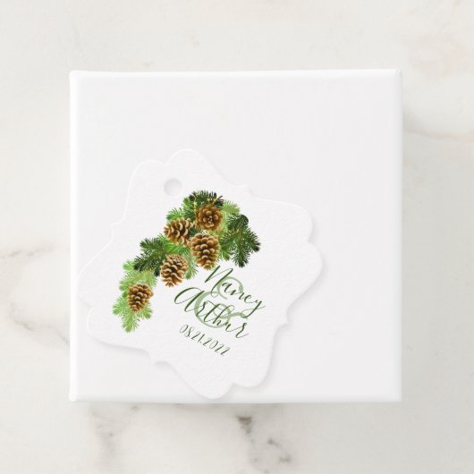 Winter Pine Tree & Pine Cones Hochzeit Geschenkanhänger (Beispiel)