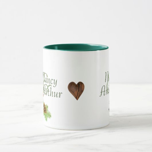 Winter Pine Tree & Pine Cones Hochzeit Tasse (Zentrum)