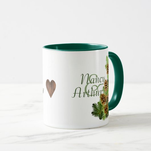 Winter Pine Tree & Pine Cones Hochzeit Tasse (VorderseiteRechts)