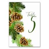 Winter Pine Tree & Pine Cones Hochzeit Tischnummer (Vorderseite)