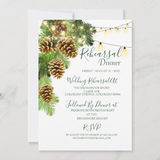 Winter Pine Tree & Pine Cones Probe Abendessen Einladung (Rückseite)