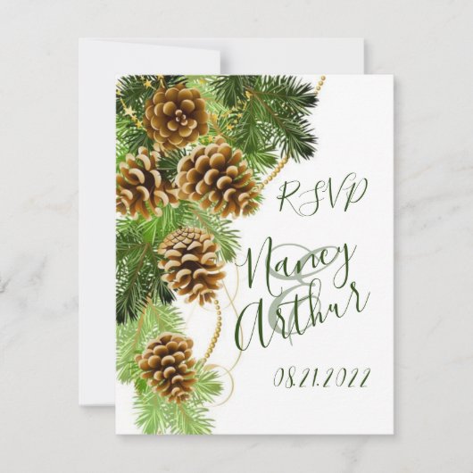Winter Pine Tree & Pine Cones Wedding RSVP Card (Vorderseite)