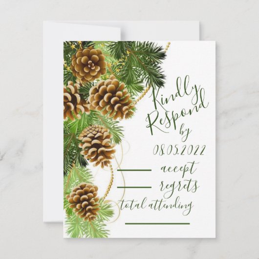Winter Pine Tree & Pine Cones Wedding RSVP Card (Rückseite)