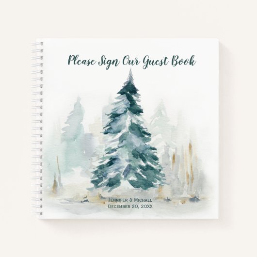 Winter Pine Tree Pine Green Back Guest Book Notizblock (Vorderseite)