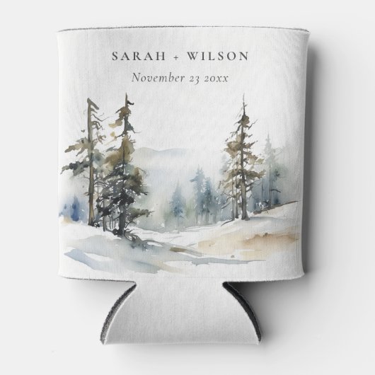 Winter Pine Tree Snow Landschaft Wasserfarbene Hoc Dosenkühler (Vorderseite)