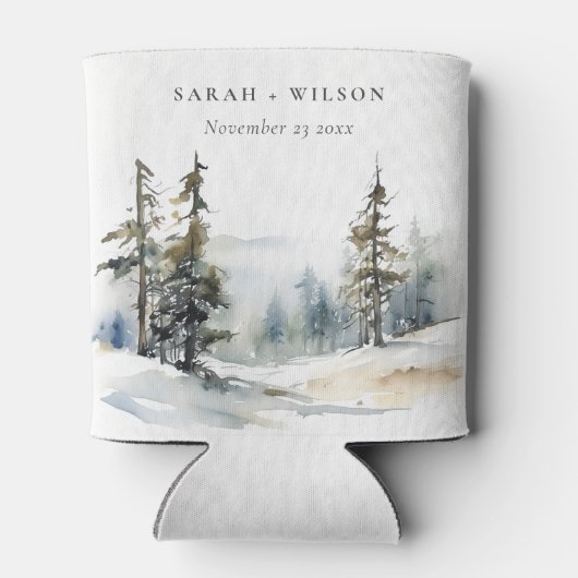 Winter Pine Tree Snow Landschaft Wasserfarbene Hoc Dosenkühler (Rückseite)