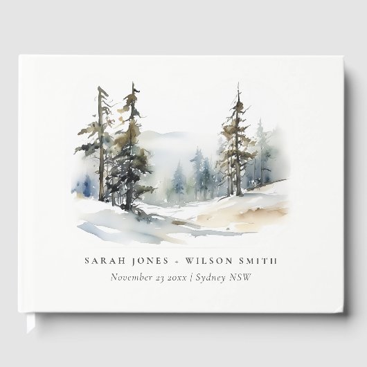 Winter Pine Tree Snow Landschaft Wasserfarbene Hoc Gästebuch (Vorderseite)
