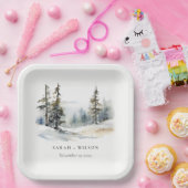 Winter Pine Tree Snow Landschaft Wasserfarbene Hoc Pappteller (Party)