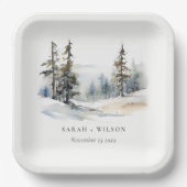 Winter Pine Tree Snow Landschaft Wasserfarbene Hoc Pappteller (Vorderseite)