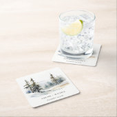 Winter Pine Tree Snow Landschaft Wasserfarbene Hoc Rechteckiger Pappuntersetzer (Vor Ort)