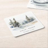 Winter Pine Tree Snow Landschaft Wasserfarbene Hoc Rechteckiger Pappuntersetzer (angewinkelt)