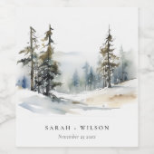 Winter Pine Tree Snow Landschaft Wasserfarbene Hoc Weinetikett (Einzelnes Label)